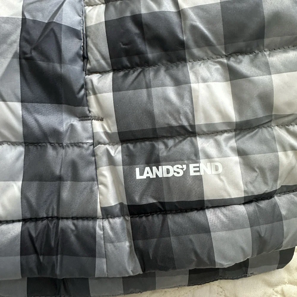 Lands End Plaid  Down Feather Fill Puffer Vest Women's XL Full Zip Winter‎ Snow